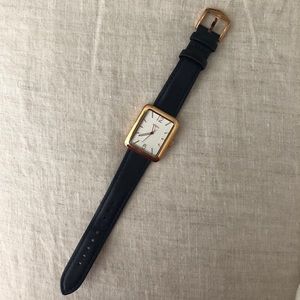 Fossil watch - navy strap gold square face